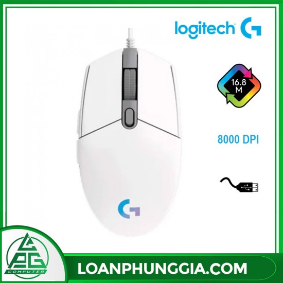 Chuột Logitech G102 Gen 2 Lightsync 8000 DPI (Trắng)